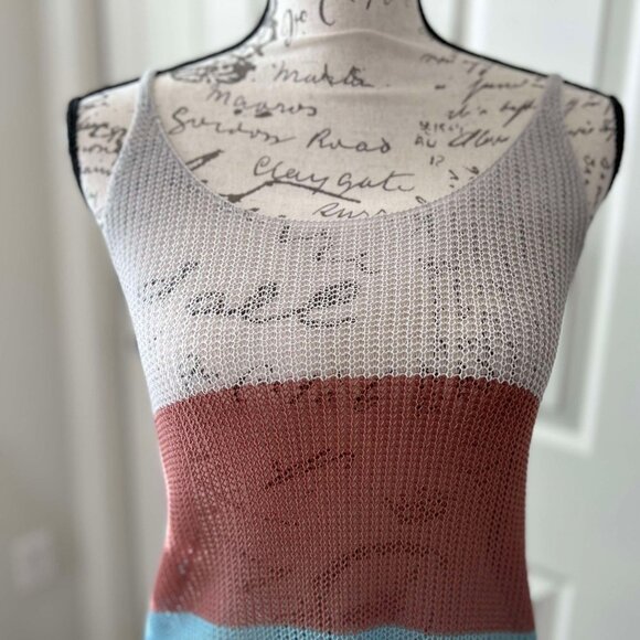 Women's Locked Stitched Colorful Striped Grey, Brown, Turquoise & Pink Tank Top - Picture 2 of 6